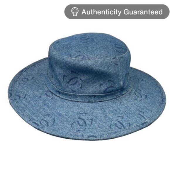 CHANEL Handbags - Authentic CHANEL CC Denim Hat Wide Brim Bucket Cap 58 Blue Vintage
